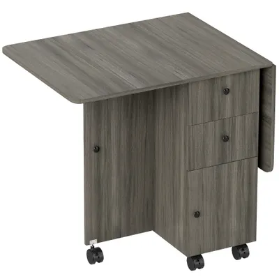 HOMCOM Masă Extensibilă pe 6 Roți cu 2 Sertare și Dulap cu Uși, din Lemn, 120x60x76.5 cm, Gri | Aosom Romania
