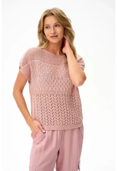 Tricou tricotat cu decolteu barcuta Lola Powder Pink