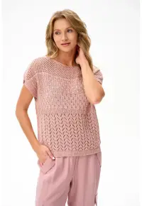 Tricou tricotat cu decolteu barcuta Lola Powder Pink