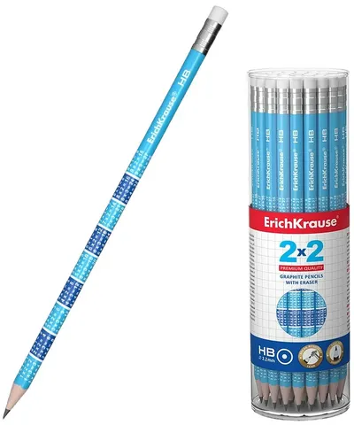 Creion grafit cu radieră Erich Krause - Cu tabla înmulțirii 2x2, HB, în tub, 42 buc