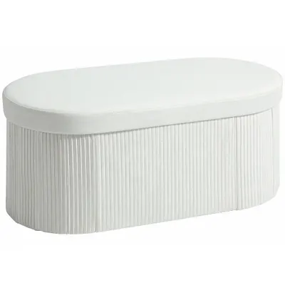 HOMCOM Taburet cu Spațiu de Depozitare Pliabil, Bancă Modernă Tapițată cu Material Catifea, Suport pentru Picioare cu Compartiment de 72L pentru Living și Dormitor, 76x38x35 cm, Crem | Aosom Romania