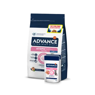 Advance Veterinary Diets Dog Atopic & Food Sensitivity Mini, Pastrav, 1.5 kg + 2x Advance Veterinary Diets Dog Atopic Derma Care, 150 g
