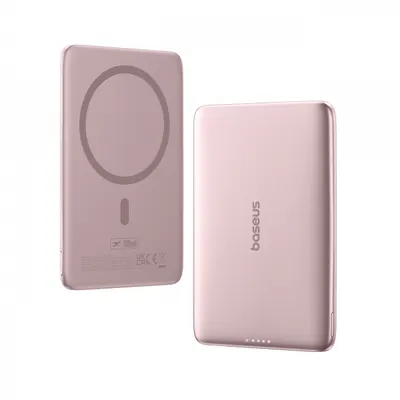Baterie Externa Wireless Baseus PicoGo AM41, 5000mAh, 20W, PD + FQI, 1 x QI - 1 x USB-C, Roz P1007680C453-00