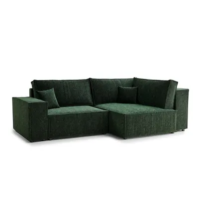 Colțar verde închis extensibil/cu spațiu de depozitare cu tapițerie din chenille (cu colț pe partea dreaptă/în formă de ”L”) Tonga – Maison de Rêve