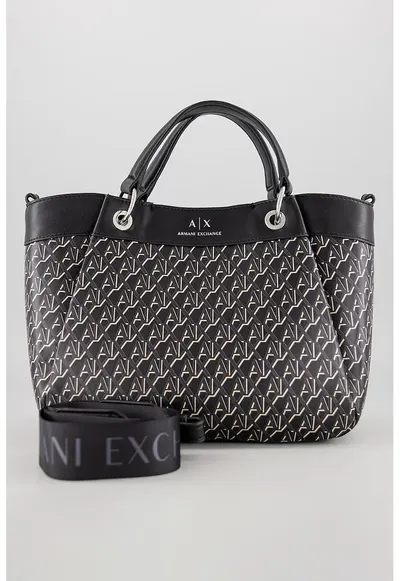 Geanta shopper din piele ecologica cu imprimeu logo - Negru/Verde pal