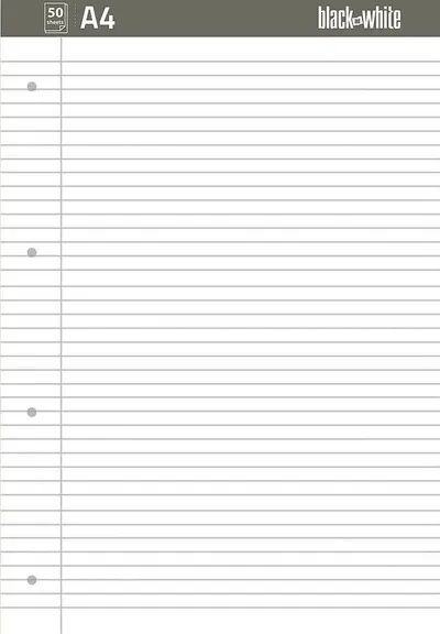 Blocnotes Black&White - A4, 50 foi, rânduri largi