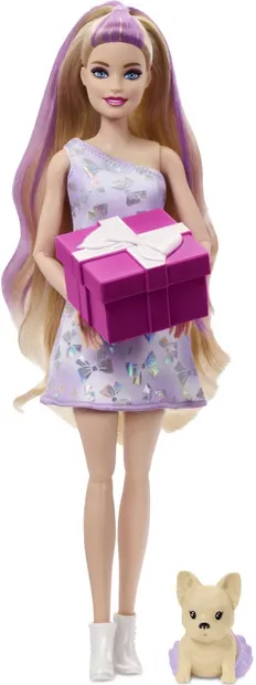 Set de joacă Barbie Party Unboxed - Barbie, cu părul blond și 10 surprize