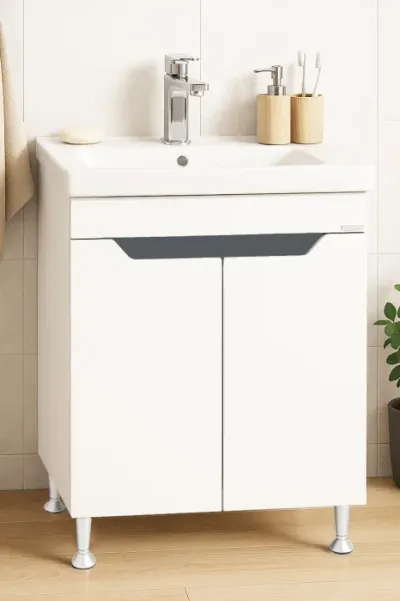 Set Baza front MDF si Lavoar seria 756, 60 cm, alb + antracit