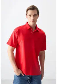 Tricou supradimensionat cu guler polo - rosu - pentru femei