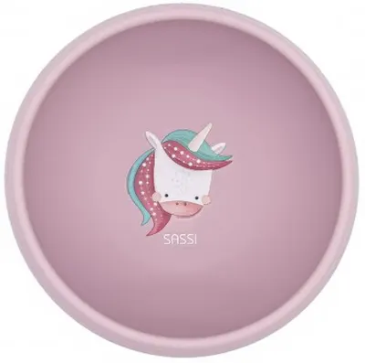 Bol din silicon cu ventuză Sassi - Sparkly The Unicorn, roz