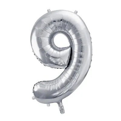 Balon cifra 9, argintiu, 35 cm