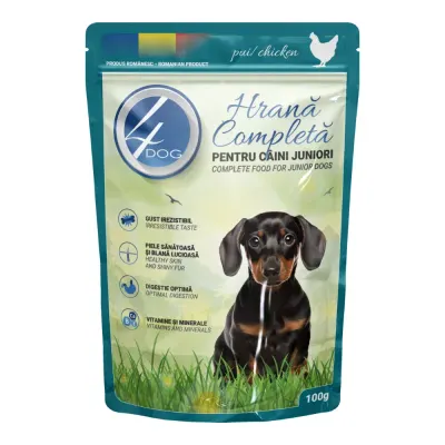 Hrana umeda pentru caini 4Dog Junior cu pui 100 gr