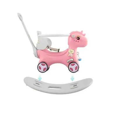 Balansoar 3 in 1 Nichiduta Garden Happy Unicorn Pink transformabil in vehicul fara pedale cu maner parental,roti EVA,centuri de siguranta,jucarie muzicala,spatar si bara de siguranta detasabile