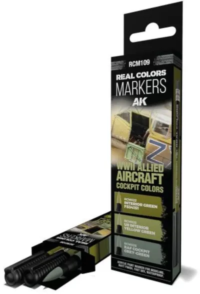 Set de 3 markere cu vopsea acrilica AK Interactive - WWII ALLIED AIRCRAFT COCKPIT COLORS (RCM109)