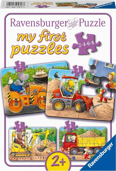 Puzzle Ravensburger 4 în 1 - Primul meu șantier de construcții Puzzle cu animale