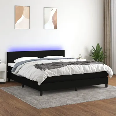 vidaXL Pat cu arcuri, saltea și LED, negru, 160x200 cm, textil