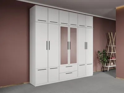 Dulap dormitor Alb 6U cu oglinda+suprapozabil - Madrid