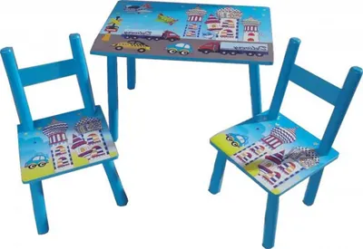 Masuta copii din MDF cu doua scaune Novokids My first table, dimensiuni 59X39X40, Suprafata lucioasa, Model masinute, Albastru