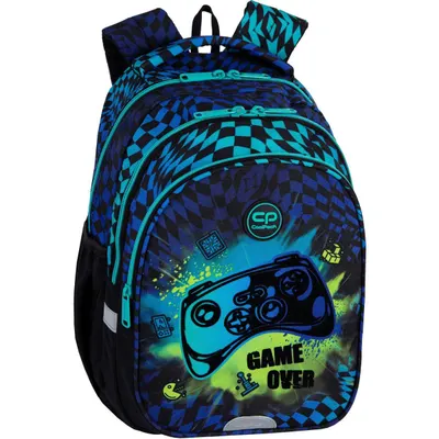 Ghiozdan cu 3 compartimente, Coolpack, Jerry, Game Over, Albastru