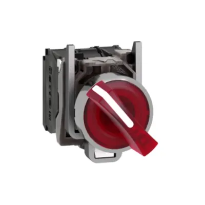 Selector Iluminat Complet Rosu Ø 22, Oprire In 2 Pozitii 1No+1Nc 24V
