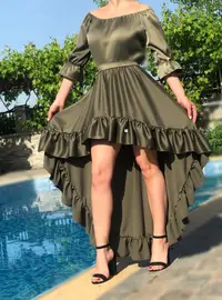 Rochie eleganta asimetrica kaki Neluta