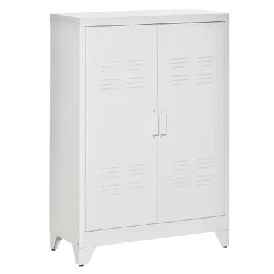 HOMCOM Dulap de birou cu 3 niveluri dulap de depozitare metalic pentru birou 2 uși rafturi reglabile 75 x 33 x 110 cm alb | Aosom Romania