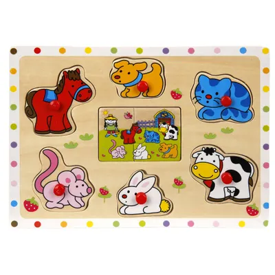 Puzzle din lemn, Gasiti si conectati animalele, 7 piese