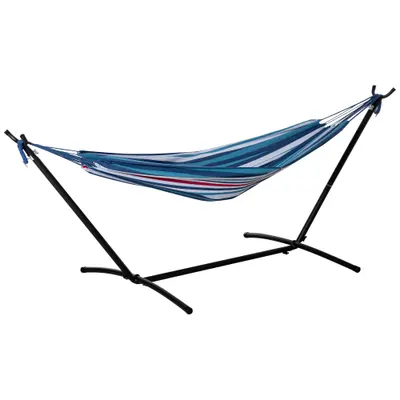 Outsunny Hamac cu Suport 310x117cm pentru Camping cu Înălțime Reglabilă și Geantă de Transport, Capacitate 120 kg, Dungi Albastre și Albe | Aosom Romania