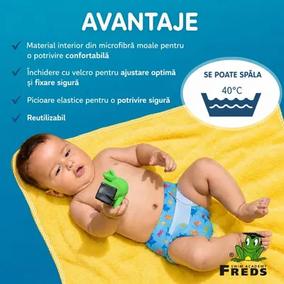 Scutec reutilizabil pentru inot bebelusi Freds Swim Academy blue, marimea 1, 4-9 kg