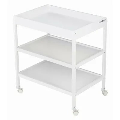 Masuta de infasat, FreeON, Mila, Din lemn, Cu 4 roti pentru transport facil, Cu 3 suprafete de depozitare, 76x54x86 cm, White