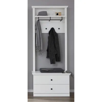 Set hol BRANDSON, 3 piese,comoda, cuier, alb, 81x41x196 cm