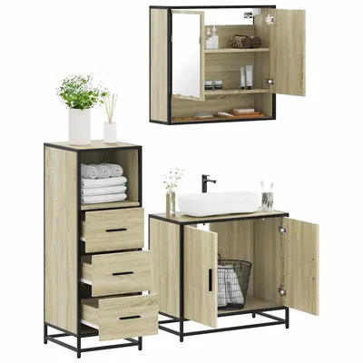 Gossi set mobilier de baie, 3 piese, stejar sonoma, lemn prelucrat