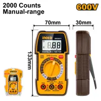 Multimetru Digital Profesional 600V INGCO DM360011, TRMS 2000 counts, AC/DC, 10A, rezistenta 20MΩ, Data Hold, compact