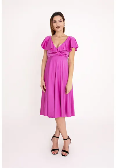 Rochie evazata cu volane Nova - Fucsia