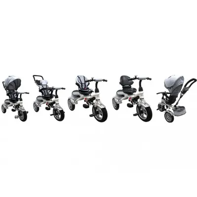 Tricicleta pentru copii R-Sport T3 Gri 3 in 1 cu pedale, roti gonflabile, control al directiei, scaun reversibil, rotire 360 grade, frana si centura de siguranta