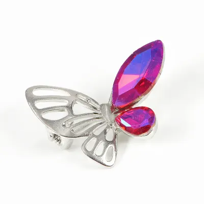 Brosa martisor fluture cu aripi argintii si fucsia