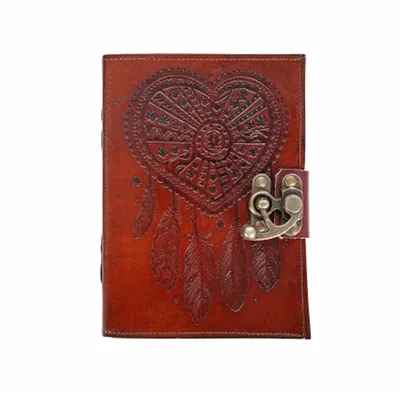 Jurnal vintage, 17.5x12.5cm, piele naturala, inima cu pene, Krashell