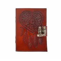 Jurnal vintage, 17.5x12.5cm, piele naturala, inima cu pene, Krashell