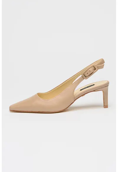 Pantofi de piele cu varf ascutit si toc Essie - Bej roscat