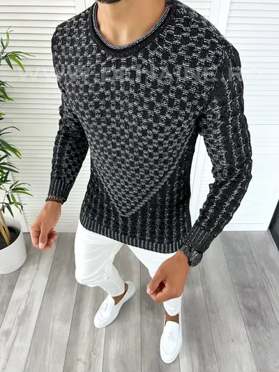Pulover barbati gros slim fit negru T3620 103-5*/U5