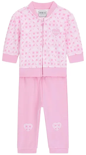 Set de 2 piese Guess - Bluza cu pantaloni în carouri, roz, 24 luni