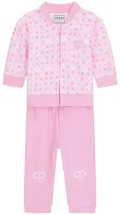 Set de 2 piese Guess - Bluza cu pantaloni în carouri, roz, 24 luni