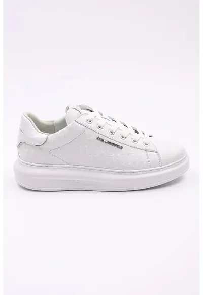 Pantofi sport din piele cu model monograma in relief - Alb