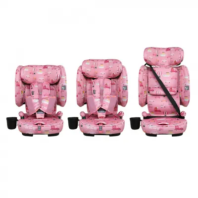 Scaun auto pentru copii i-Size 76-150 cm Cosatto On The Go Itchy Feet Rosy cu sistem Isofix si Top-Tether, pliere compacta, geanta de transport