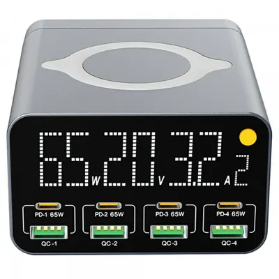 Incarcator Statie OEM WLX-M3 QI, 80W, 4 x USB-A - 4 x USB-C, Gri