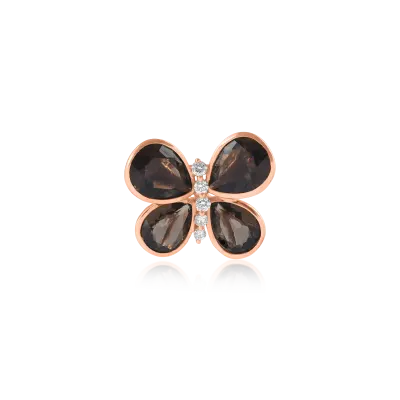 Brosa fluture din aur roz cu quartz fumuriu pear de 5.9ct si diamante de 0.1ct