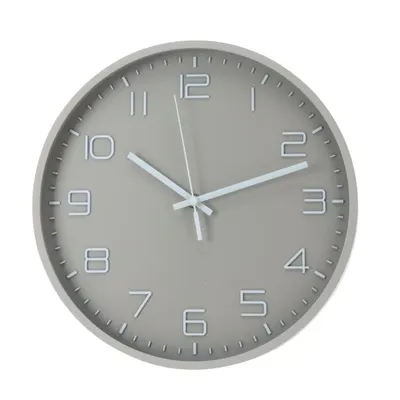 Ceas de perete gri cu cifre albe 3D, 30 cm, design modern