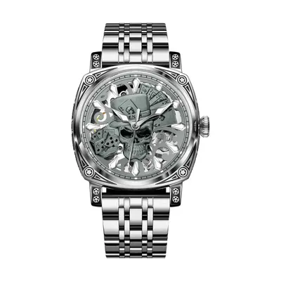 Ceas automat GLENAW Skull Series pentru bărbați, design schelet craniu, luxury fashion, brățară oțel sau curea piele, rezistent la apă 3ATM