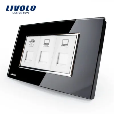 Priza tripla telefon + 2 x retea UTP Negru