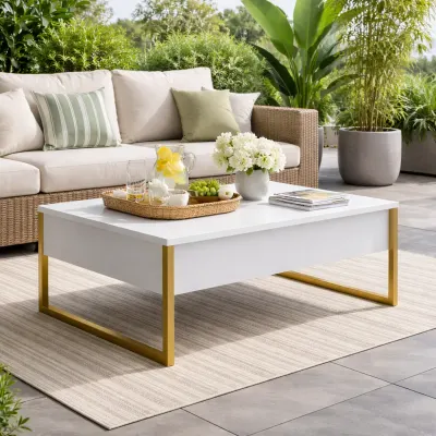 Masuta cafea alba premium cu picioare aurii metalice 90x60 cm design elegant